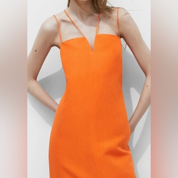 Massimo Dutti Bright Orange Strappy Linen Dress, NWT - Picture 5 of 15